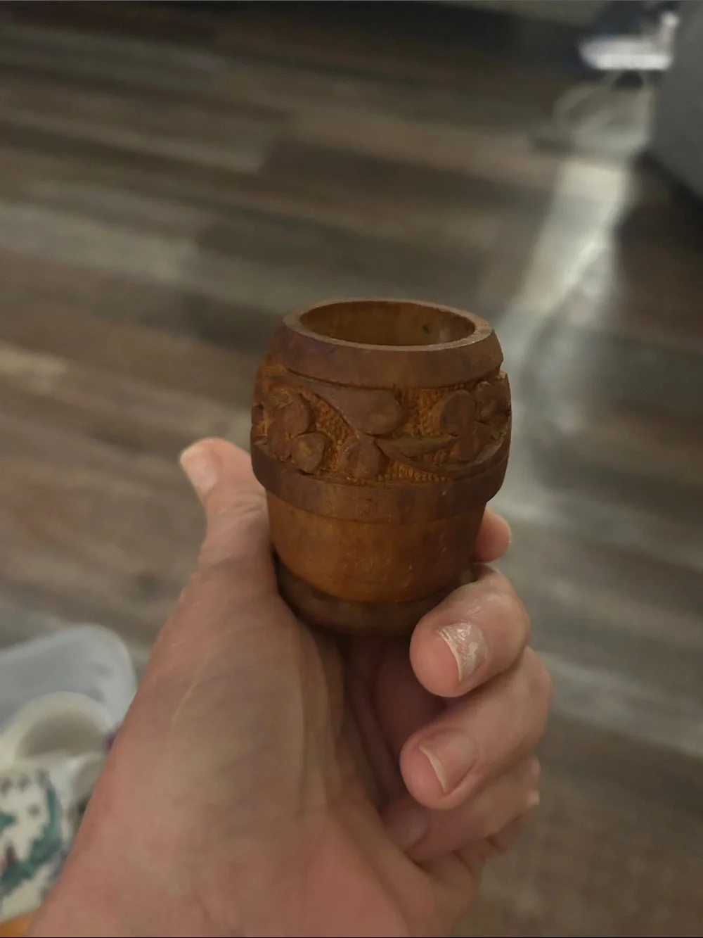 Primitive Vintage Wood Carved Votive Candle Holder Morter toothpick holder